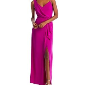 Aqua Asymetric Overlay Crepe Gown size O
